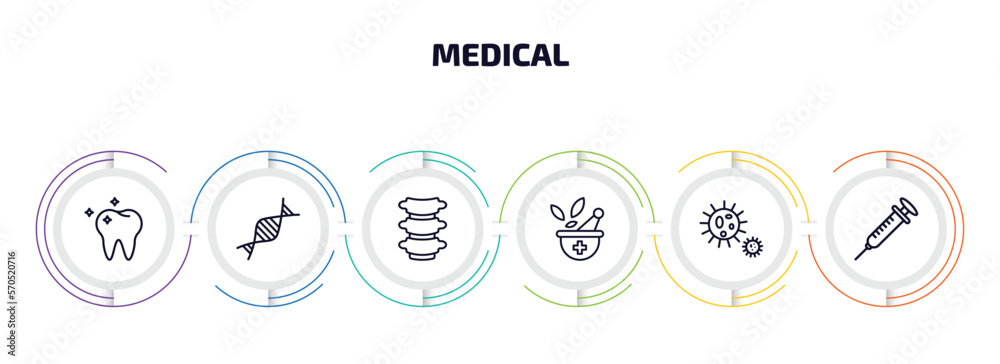 medical infographic element with outline icons and 6 step or option ...