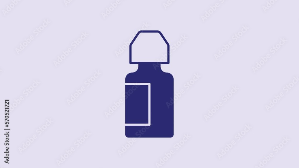 Blue Eye drop bottle icon isolated on purple background. 4K Video motion graphic animation