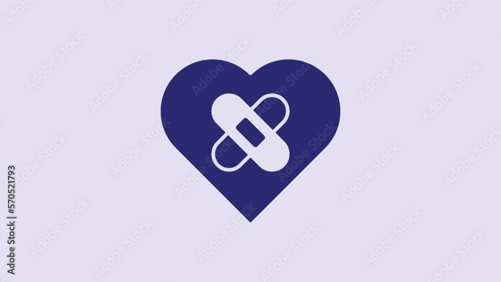 Blue Healed broken heart or divorce icon isolated on purple background. Shattered and patched heart. Love symbol. Valentines day. 4K Video motion graphic animation Blue Healed broken heart or divorce icon isolated on purple background. Shattered and patched heart. Love symbol. Valentines day. 4K Video motion graphic animation