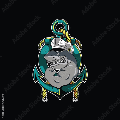 sailor shark character logo. premium logo templates