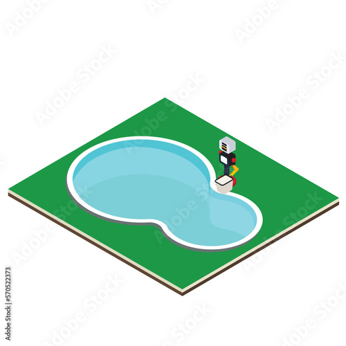 Domestic robot cleaning the swimming pool 3d isometric vector illustration concept for banner, website, landing page, ads, flyer template
