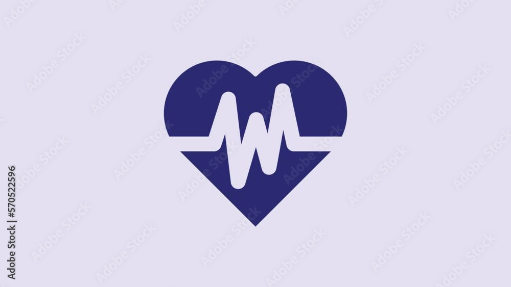 Blue Heart rate icon isolated on purple background. Heartbeat sign. Heart pulse icon. Cardiogram icon. 4K Video motion graphic animation Blue Heart rate icon isolated on purple background. Heartbeat sign. Heart pulse icon. Cardiogram icon. 4K Video motion graphic animation
