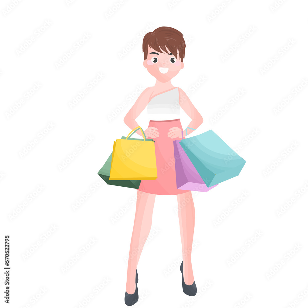 Female holding colorful shopping bags
