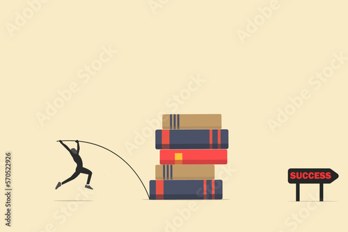 businessman jump books for graduation. concept of success, education level and skill development