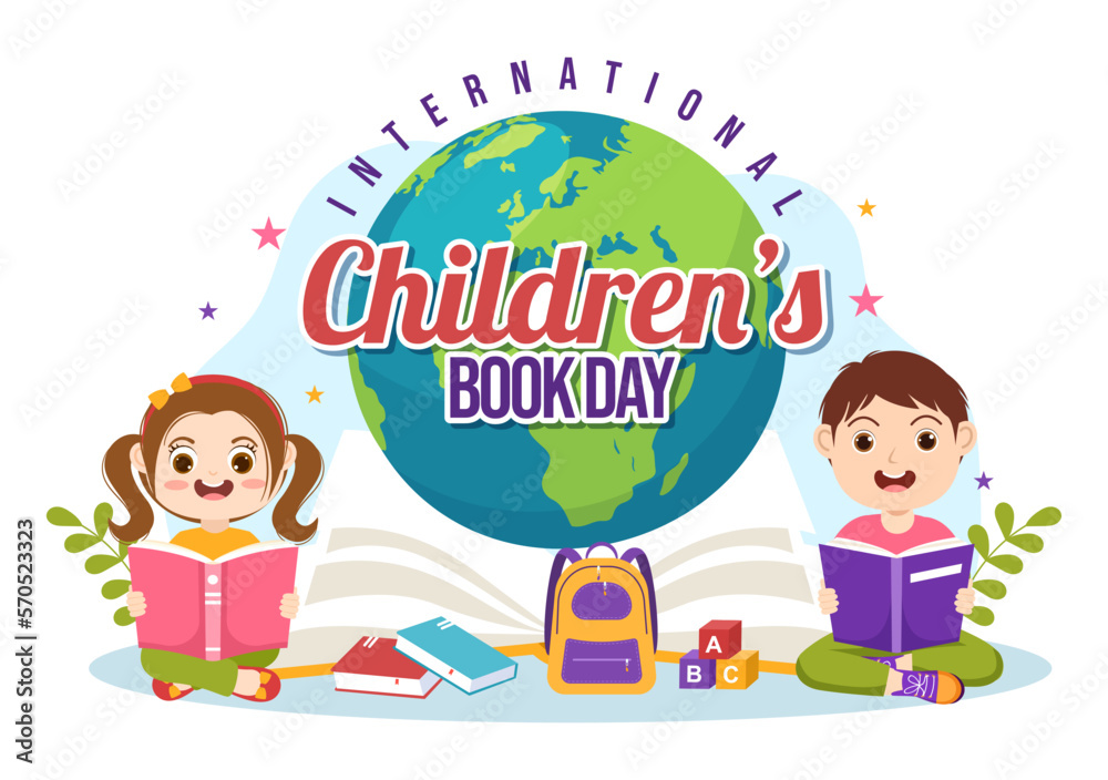 International Children's Book Day on April 2 Illustration with Kids Reading or Writing Books in Flat Cartoon Hand Drawn for Landing Page Templates