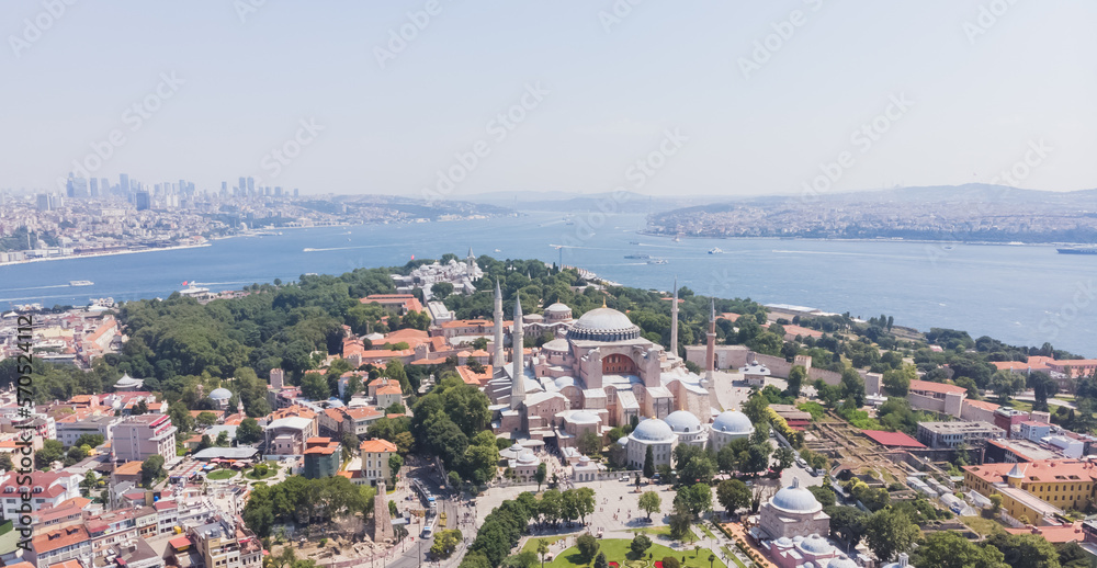 Top view of the Hagia Sophia in the old city of Istanbul against the backdrop of the sea, on a warm summer day Top view of the Hagia Sophia in the old city of Istanbul against the backdrop of the sea, on a warm summer day