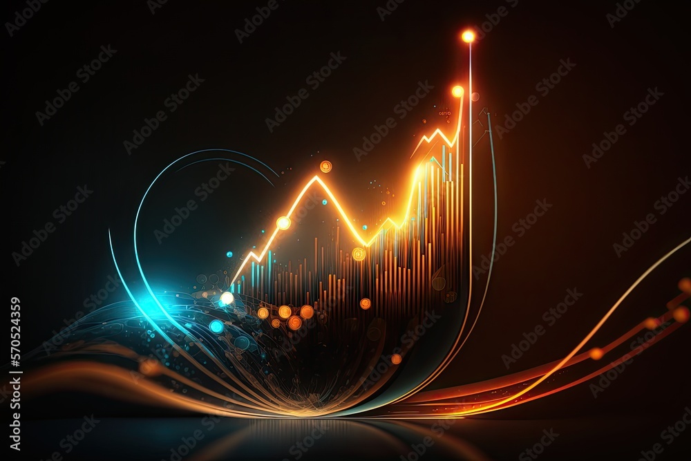 Business digital graph chart in stock trade market. Growth investment. Generative AI - obrazy, fototapety, plakaty 