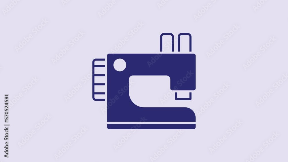 Blue Sewing machine icon isolated on purple background. 4K Video motion graphic animation Blue Sewing machine icon isolated on purple background. 4K Video motion graphic animation