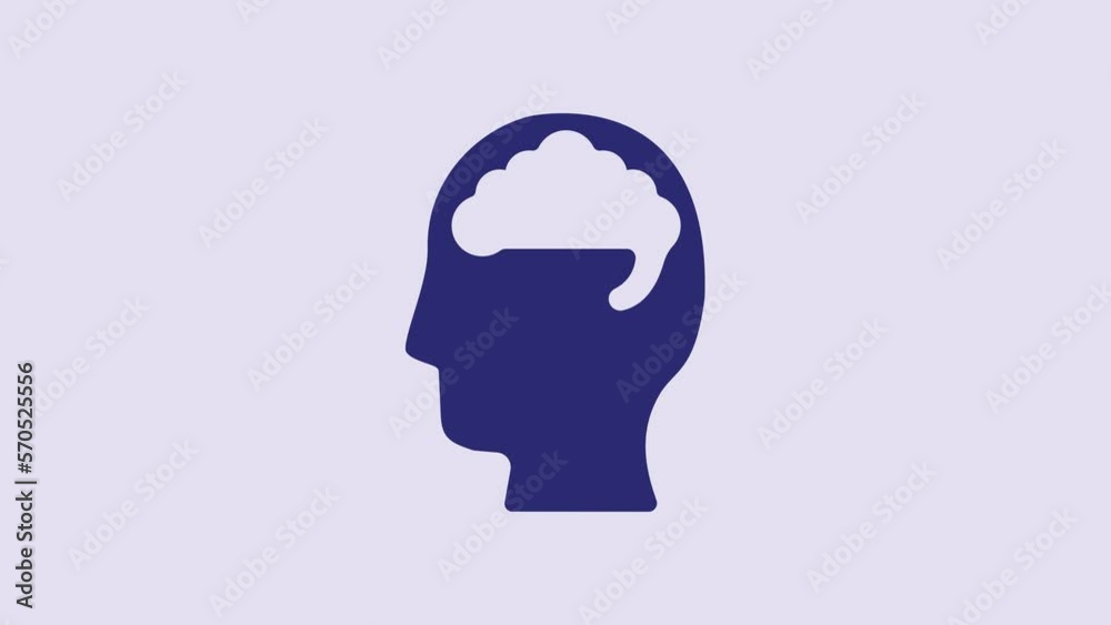 Blue Human brain icon isolated on purple background. 4K Video motion graphic animation Blue Human brain icon isolated on purple background. 4K Video motion graphic animation