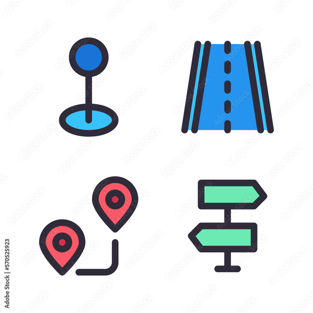 Maps & Navigation icons set = point, roadway, direction, sign way