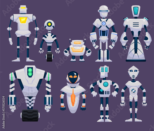 Hand drawn vector set of cartoon robots.