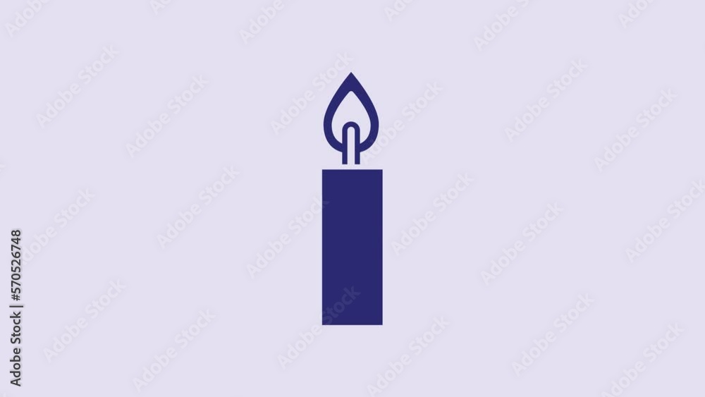 Blue Burning candle icon isolated on purple background. Cylindrical candle stick with burning flame. 4K Video motion graphic animation Blue Burning candle icon isolated on purple background. Cylindrical candle stick with burning flame. 4K Video motion graphic animation