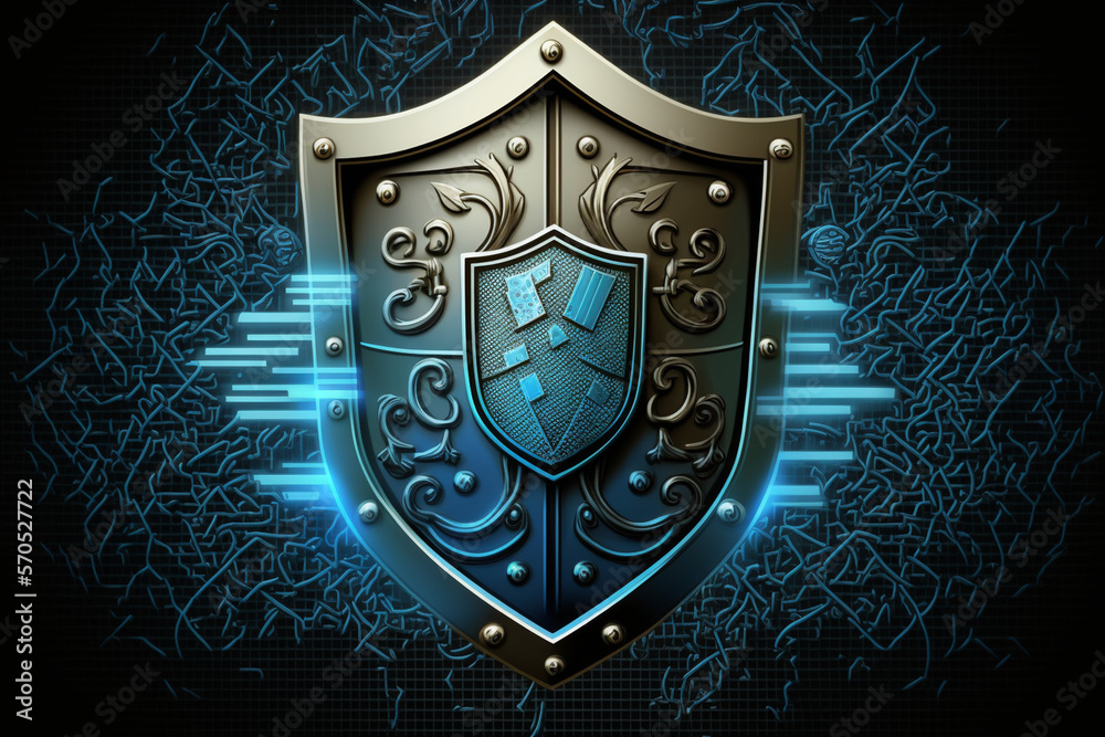 Fototapeta premium The Shield of the Internet technology concept, Generative AI