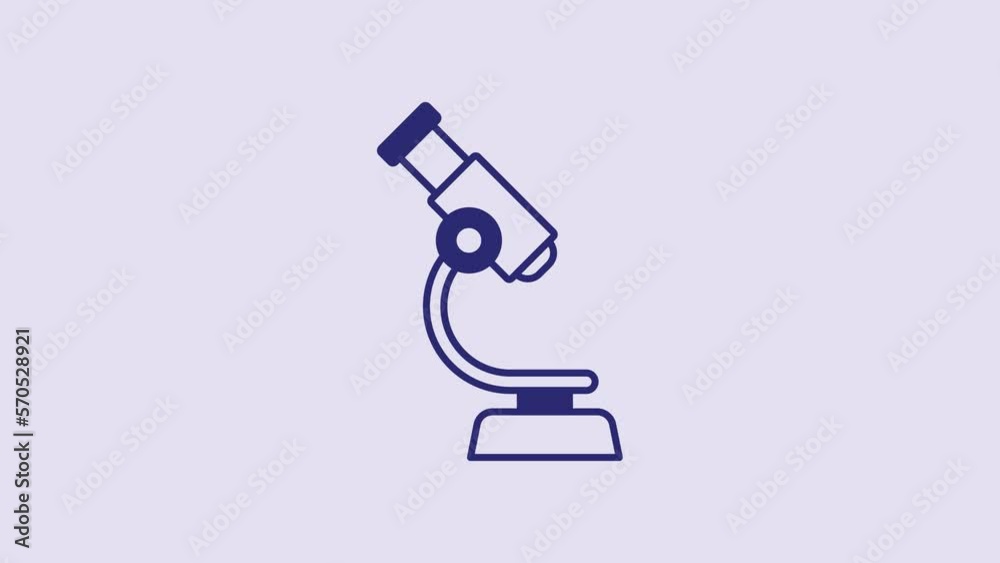 Blue Microscope icon isolated on purple background. Chemistry, pharmaceutical instrument, microbiology magnifying tool. 4K Video motion graphic animation Blue Microscope icon isolated on purple background. Chemistry, pharmaceutical instrument, microbiology magnifying tool. 4K Video motion graphic animation