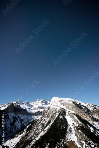 Snowy mountains in Canfranc Valley, Hueca Province, Aragon, Pyrenees in Spain. photo