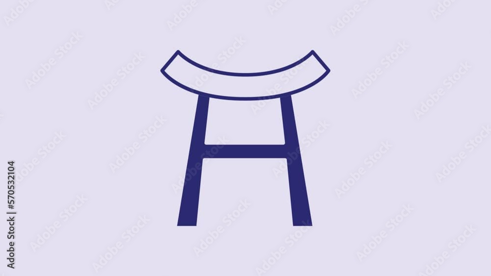 Blue Japan Gate icon isolated on purple background. Torii gate sign. Japanese traditional classic gate symbol. 4K Video motion graphic animation