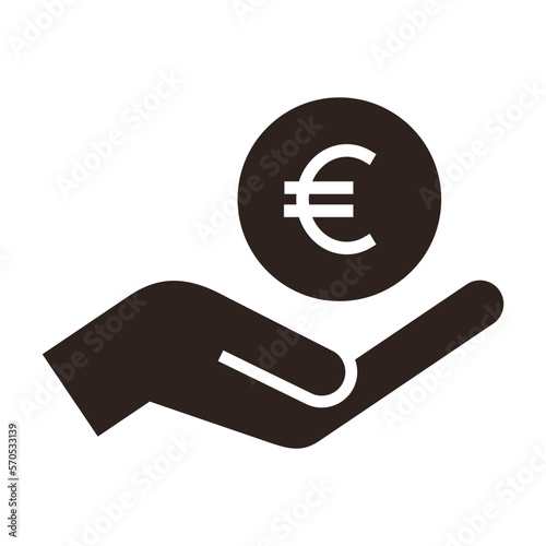 Hand holding euro, save money icon, salary money, invest finance symbol