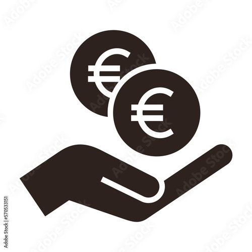Hand holding euro, save money icon, salary money, invest finance symbol