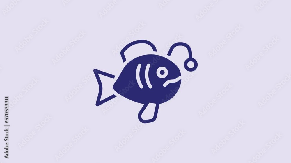 Blue Tropical fish icon isolated on purple background. Exotic fish. 4K Video motion graphic animation Blue Tropical fish icon isolated on purple background. Exotic fish. 4K Video motion graphic animation
