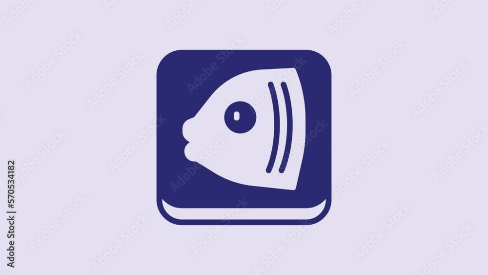 Blue Fish head icon isolated on purple background. 4K Video motion graphic animation Blue Fish head icon isolated on purple background. 4K Video motion graphic animation