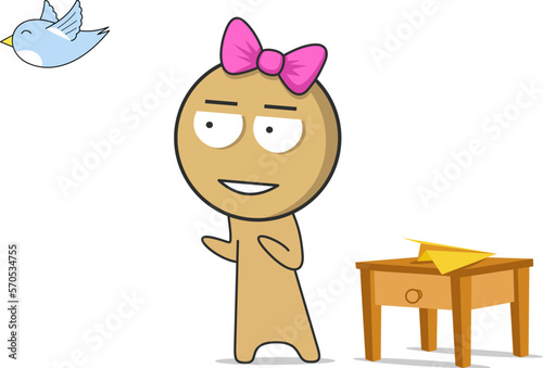 The girl stands and watches the bird fly
