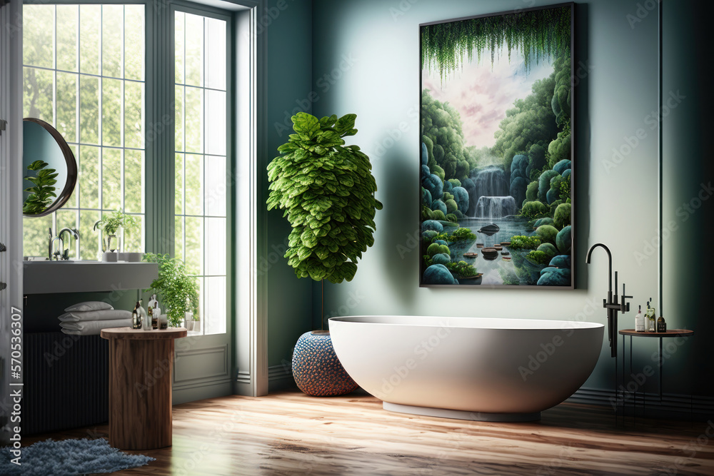 Fototapeta premium Nature-Inspired Bath Havens: Self-Care and Wellness Vanities. Generative AI