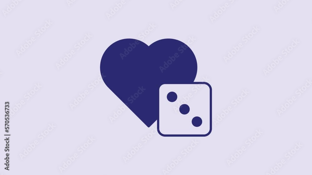 Blue Game dice icon isolated on purple background. Casino gambling. 4K Video motion graphic animation