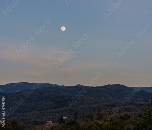 mountain landscape on a winter night. view of the winter scenery in full moon light