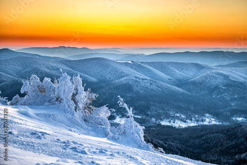 Fototapeta Naklejka Na Ścianę i Meble -  Winter mountain landscape. Bieszczady National Park, Carpathians, Poland.