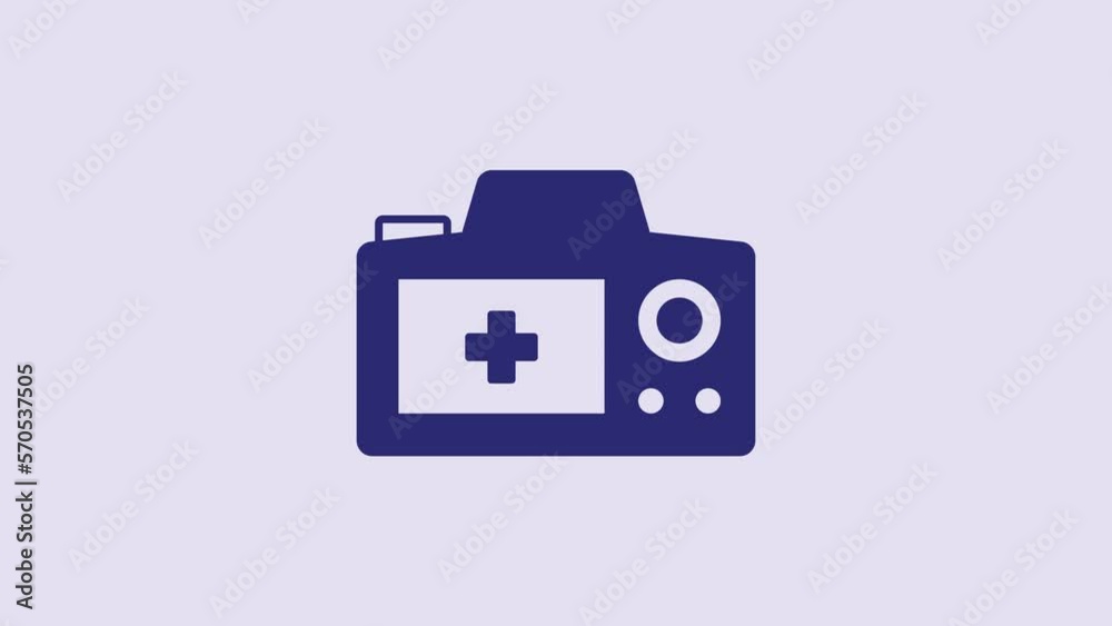 Blue Photo camera icon isolated on purple background. Foto camera. Digital photography. 4K Video motion graphic animation Blue Photo camera icon isolated on purple background. Foto camera. Digital photography. 4K Video motion graphic animation