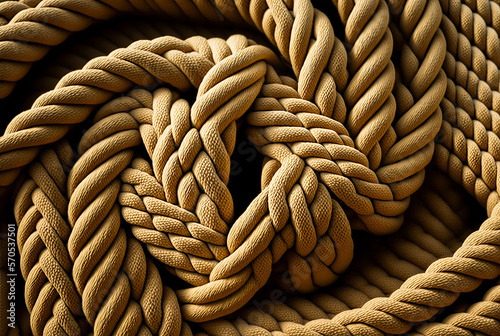 Beautiful hemp rope tied with a sophisticated pattern, ideal for backgrounds and marine effect backgrounds. Generative AI