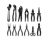 Collection of repair tools vector silhouette design