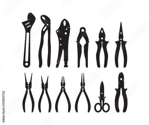 Collection of repair tools vector silhouette design