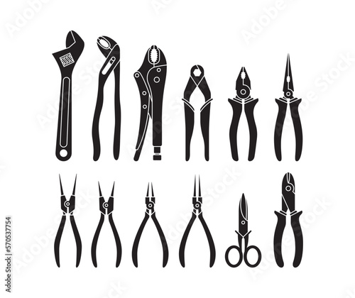 Collection of repair tools vector silhouette design