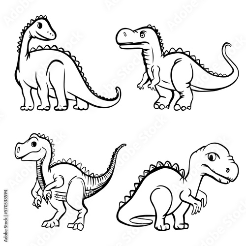 dinosaur. set of simple flat black and white ancient dinosaurs. triceratops, tyrannosaurus, dragons. flat, vector, doodle, sketch, graphics. photo