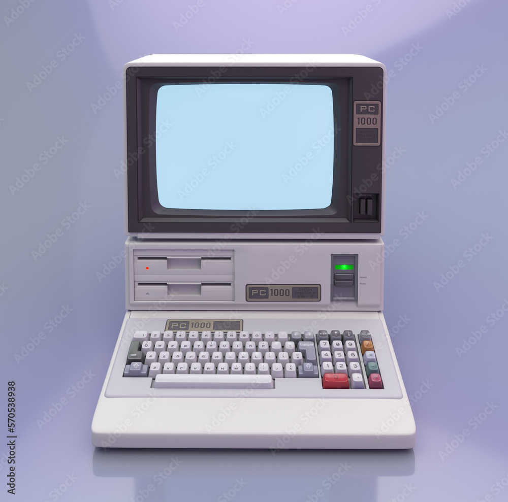 Computer from 80s with Dual Floppy Drives in Pastel Colors. 3D Render. Computer from 80s with Dual Floppy Drives in Pastel Colors. 3D Render.