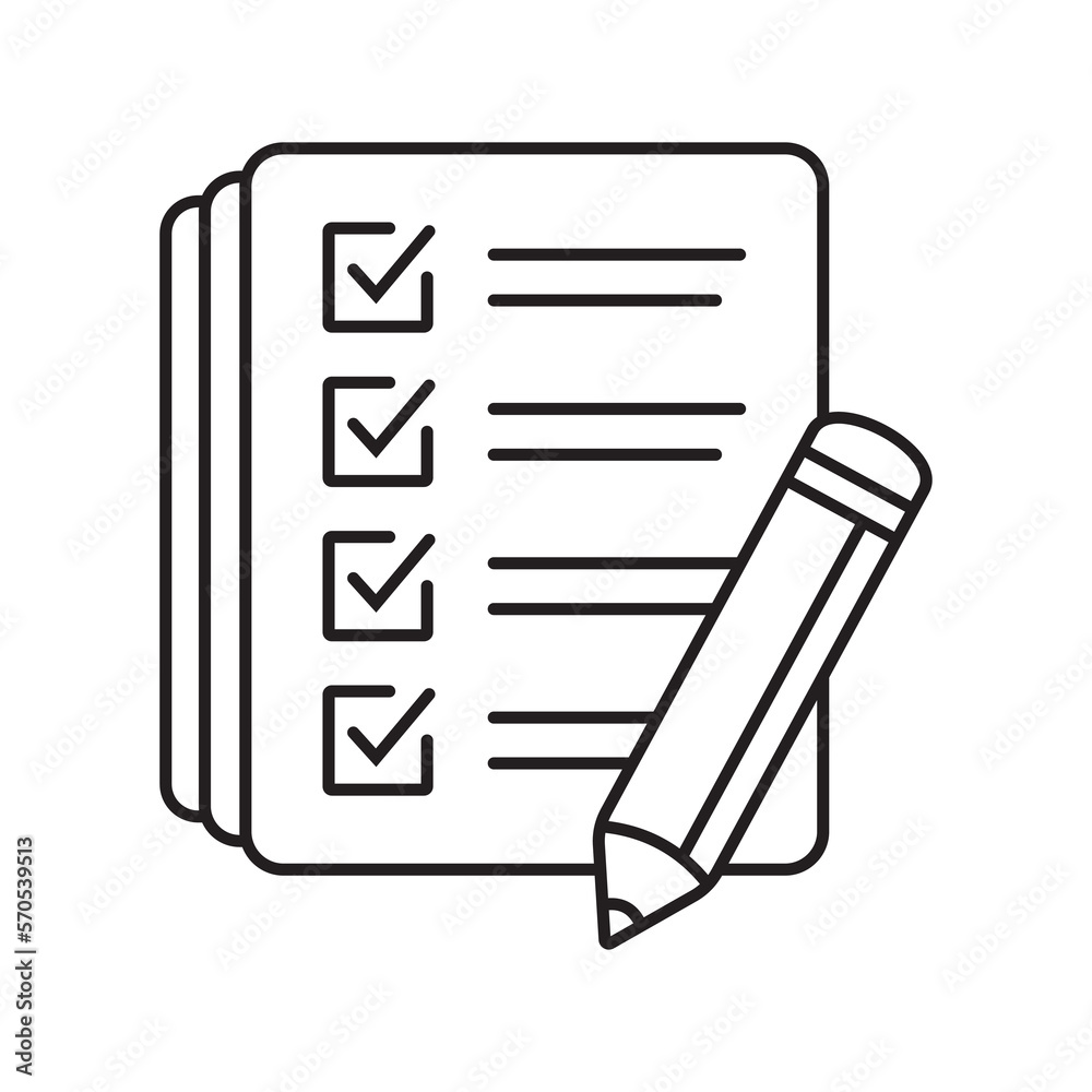 Checklist with pencil icon. Test, questionnaire icon. To do list vector icon for web site and app design. Checklist with pencil icon. Test, questionnaire icon. To do list vector icon for web site and app design.