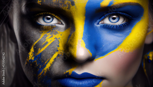 Ukraine Flag Woman illustration, beautiful Ukrainian women, artwork flag vector graphic by generative AI