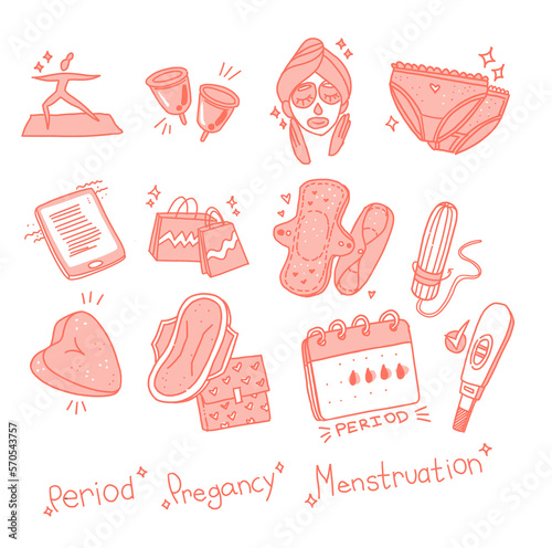 period women illustration tampon sanitary napkin menstrual cup menstruation doodle collection 