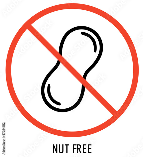 Nut free icon. Stickers and icons for allergen free products. Vector illustration.