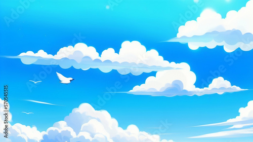 アニメ調の空の背景　流れる雲と清涼感　Anime-style sky background Flowing clouds and refreshing feeling