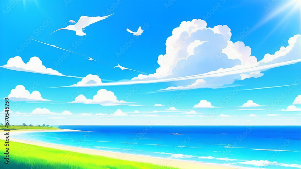 アニメ調の空の背景 流れる雲と清涼感 Anime-style sky background Flowing clouds and refreshing feeling アニメ調の空の背景 流れる雲と清涼感 Anime-style sky background Flowing clouds and refreshing feeling