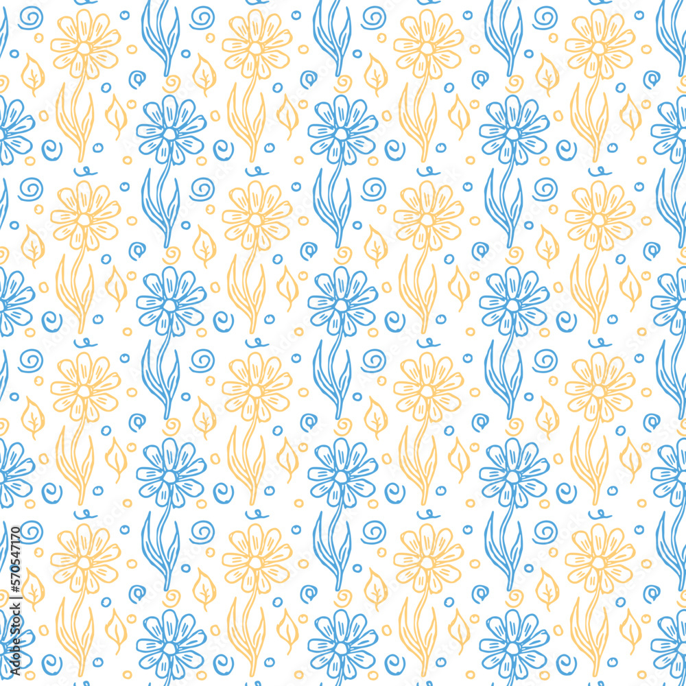 Seamless floral pattern. Doodle background with flowers. Spring pattern Seamless floral pattern. Doodle background with flowers. Spring pattern