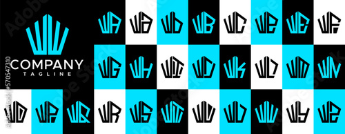 Minimalist line pentagon abstract initial letter W WW logo design set