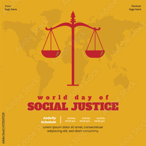 World day of social justice realistic composition with different race human fists raised in protest vector illustration.