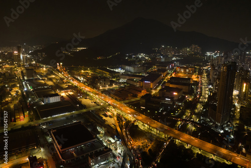 Shenzhen ,China - Circa 2022: Aerial view of Yantian international container terminal at night in Shenzhen city, China