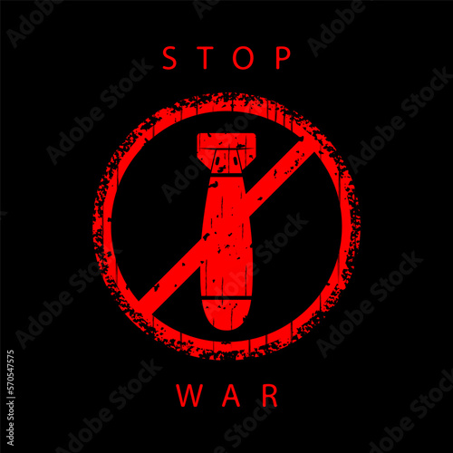 A red icon of a nuclear bomb calling to stop the war.