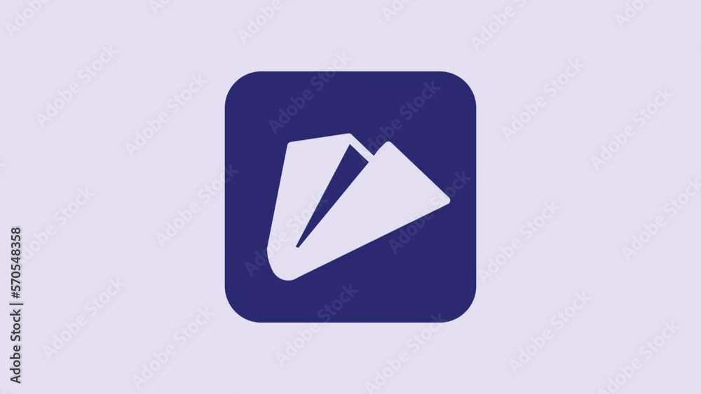 Blue Paper airplane icon isolated on purple background. 4K Video motion graphic animation Blue Paper airplane icon isolated on purple background. 4K Video motion graphic animation