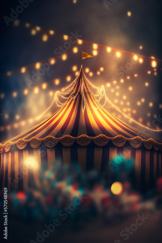 A charming circus picture filled with light, bokeh and joy. A captivating image for posters, flyers and ideal for creating magical moments. Generative AI