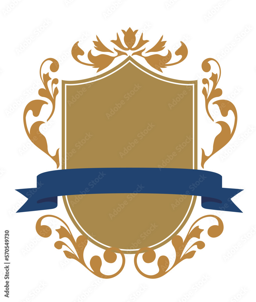 エンブレム風のオリエント柄、アラベスク柄、ダマスク柄の飾り罫ビンテージのフレーム　リボン付き